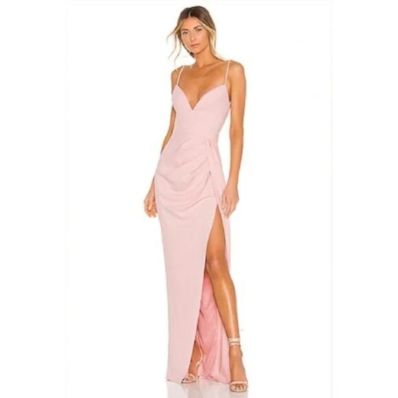 Katie May Reconcile Gown Maxi Dress V-Neck Side Slit Blush Pink Size Medium - Picture 1 of 12